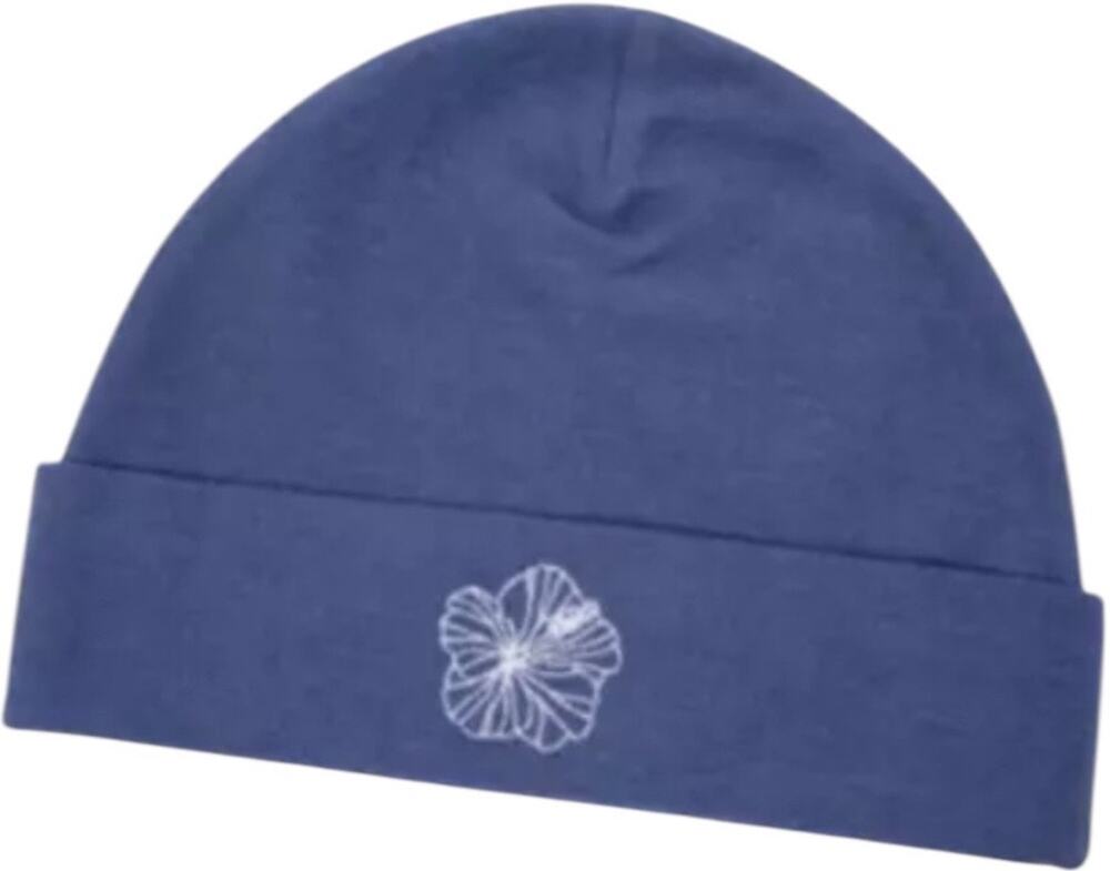 Tag Aloha Co. Women's Beanie Embroidered Hibiscus Knit Navy Blue One Size NWT